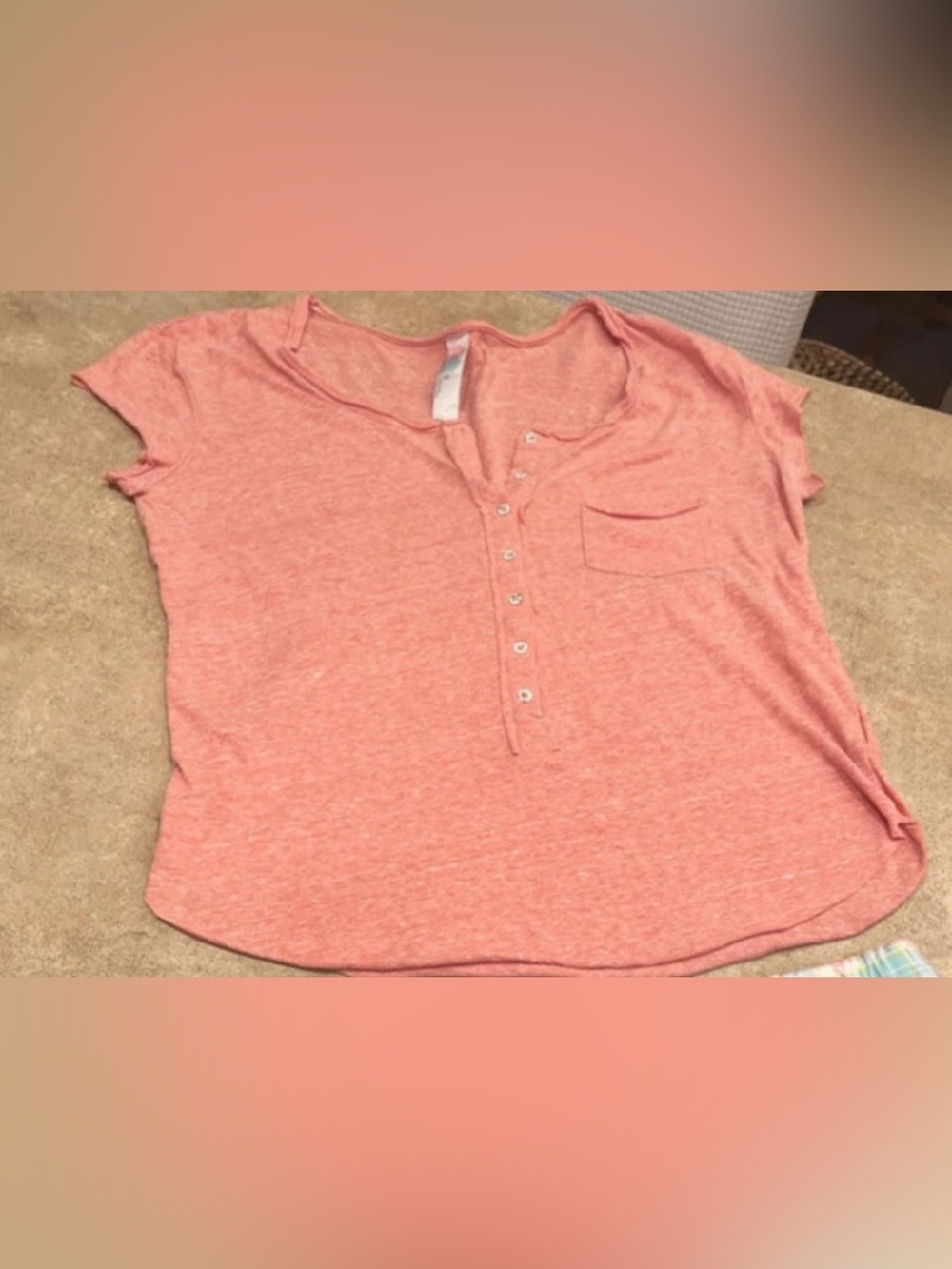 Free People Heathered Coral Short-Sleeve Henley Pocket Tee Size XS